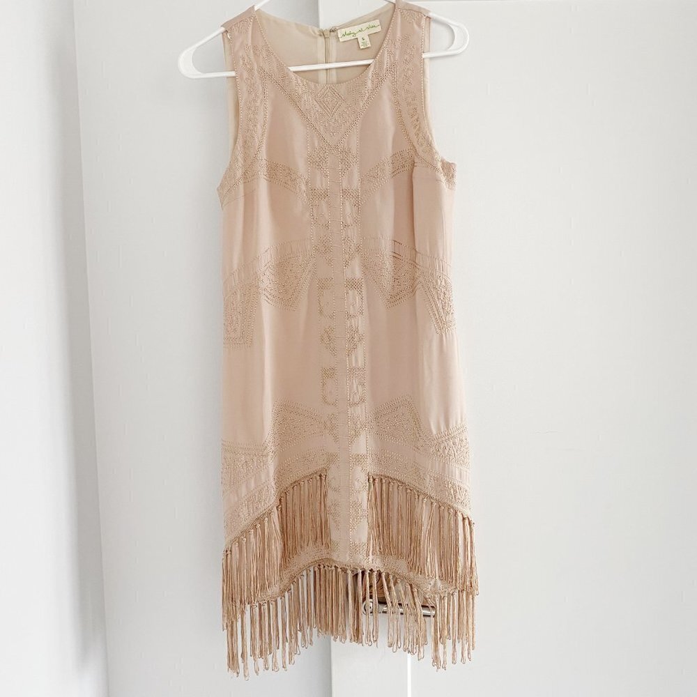 Urban Outfitters Pink Embroidered Fringe Sleeveless Tassel Mini Dress Small